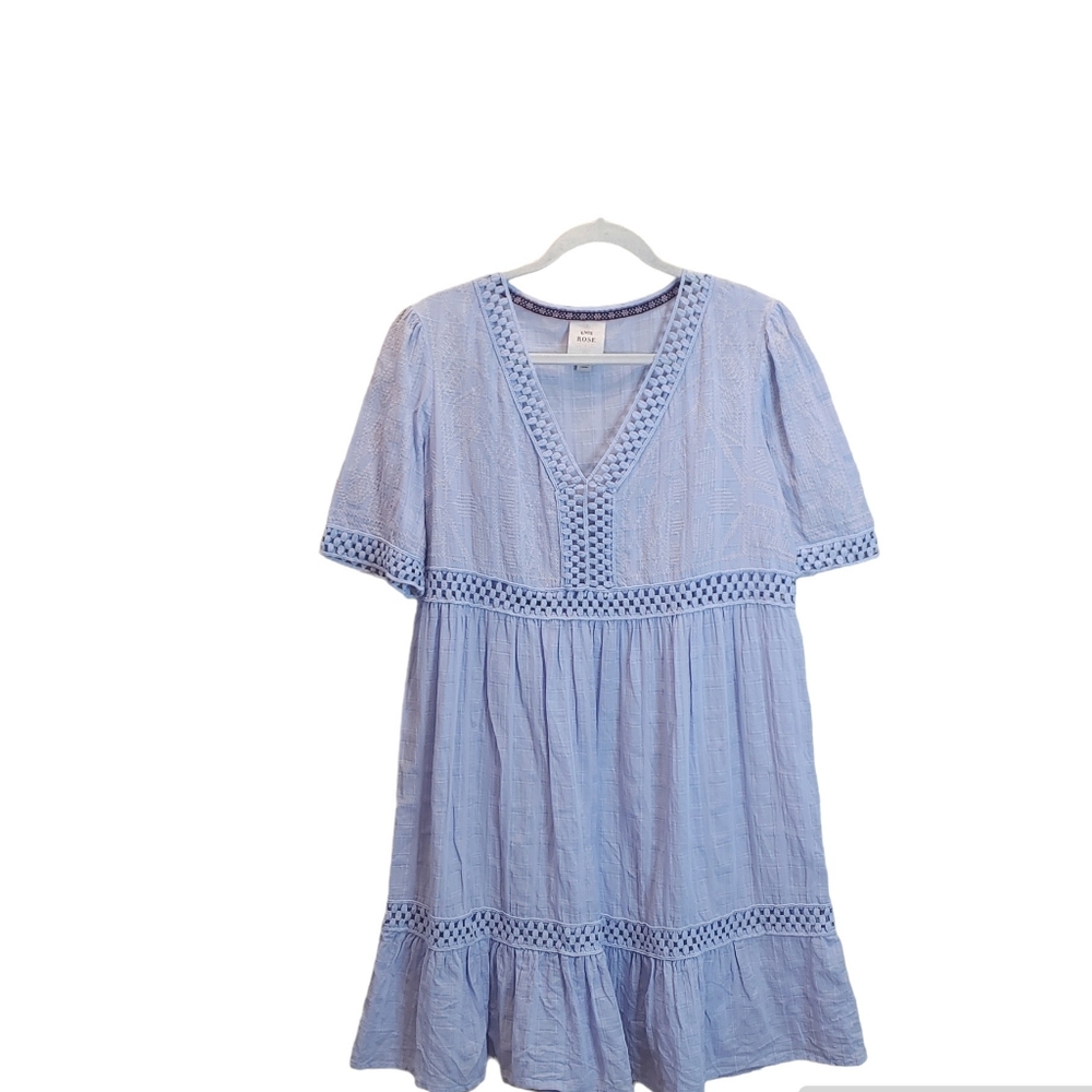 Knox Rose women lace babydoll cottagecore blue casual cotton slip-on dress large